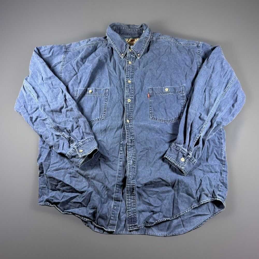 Vintage 90s Levi's Blue Denim Shirt Men's XXL 100% Cotton Long Sleeve *Read*
